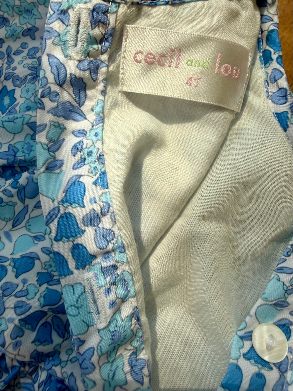 Cecil & Lou Blue Floral Smocked Long Sleeve Dress Girls 4T Lined EUC - Picture 6 of 7